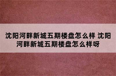 沈阳河畔新城五期楼盘怎么样 沈阳河畔新城五期楼盘怎么样呀